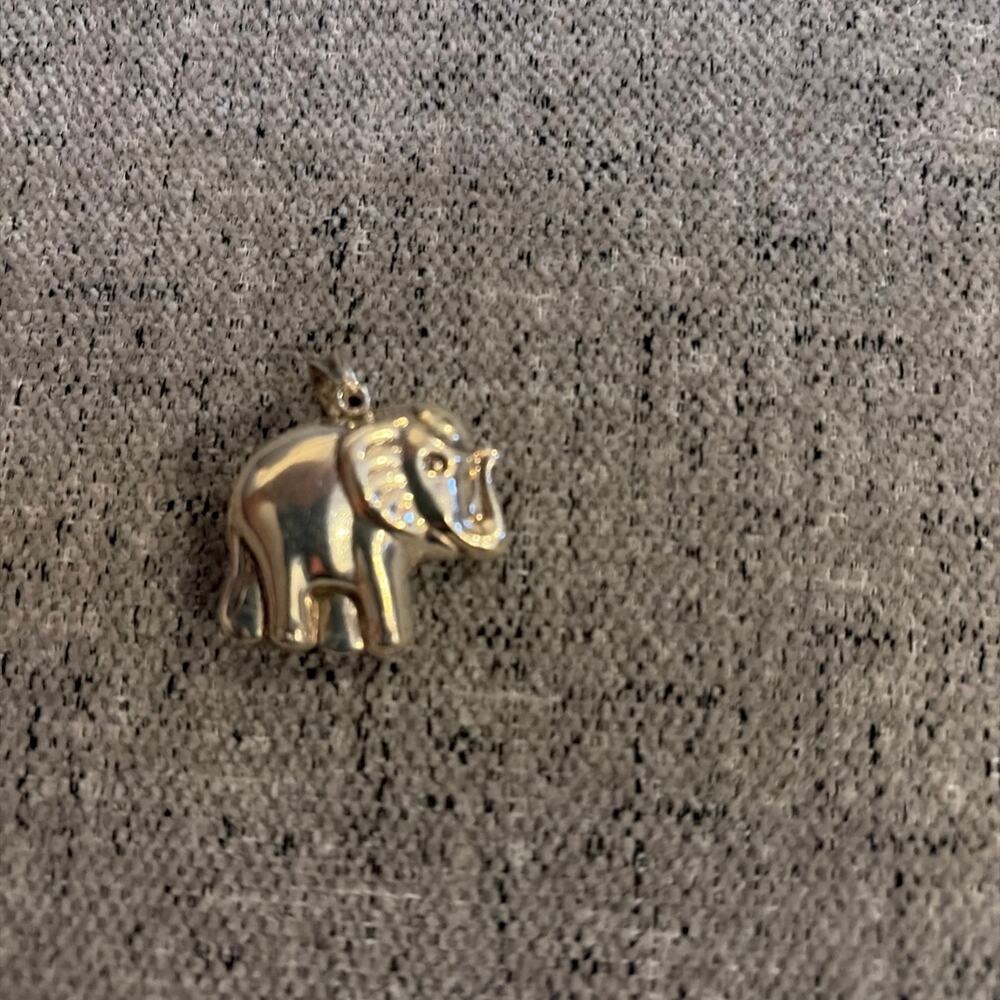 Vintage 1990s PUFFY Silver Elephant Pendant for Necklace TRUNK UP FOR GOOD LUCK